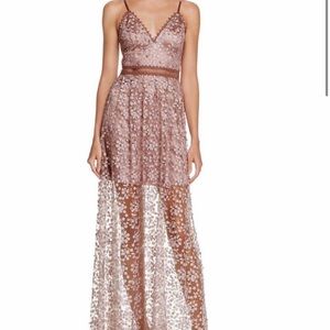 Aqua Mauve Pink Floral Lace Pearl Embellished Maxi Dress XS